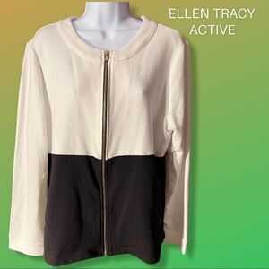 NWT EllenTracy Active Black&White Zip up Jacket XL Color Block Jewel Neck
